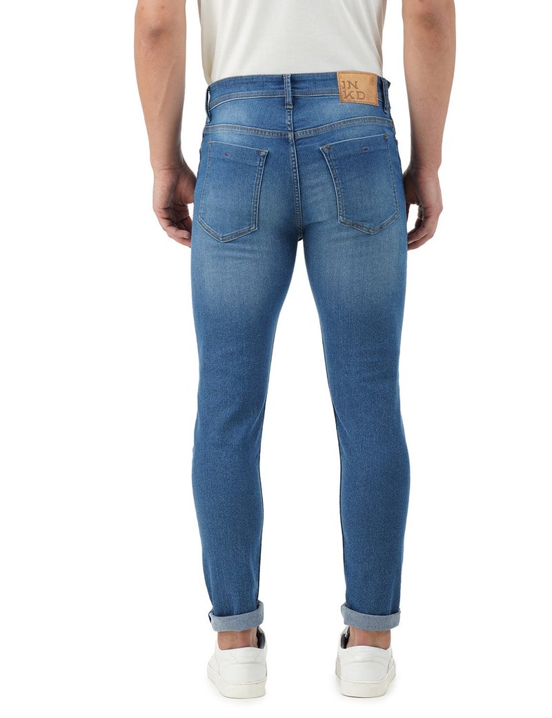 inkd جينز رجالي ضيق - متوسط الارتفاع | مزيج القطن | غرزة التباين | قماش قابل للتمدد | تصميم كلاسيك 5 بوكت - Image 3